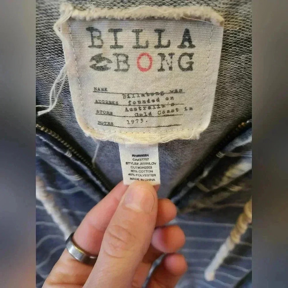 Vintage Billabong Women's Striped Full Zip-Up Hoodie, Blue & White Beach - Picture 3 of 3